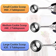 Load image into Gallery viewer, JUNADAEL J Cookie Scoop, Include #60/1 Tablespoon, #40/2 Tablespoon, #20/3 Tablespoon, Cookie Dough Scoop, Cookie Scoops for Baking set of 3, 18/8 Stainless Steel, Soft Grip
