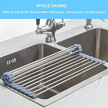 Load image into Gallery viewer, Roll Up Dish Drying Rack Over Sink Seropy Over The Sink Dish Drying Rack Kitchen Dish Drainer, Folding Dish Rack for Kitchen Sink Counter Stainless Steel Mat Foldable Dish Dryer Racks(17" x 13.7")
