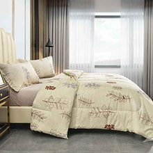 Load image into Gallery viewer, NANKO Queen Comforter Set 3pc 88 x 90 inch, Beige Floral Flower Pattern Printed Soft Microfiber Bedding - All Season Quilted Comforter with 2 Pillowshams - Farmhouse Bed Set for Women Men Yellow Leaf
