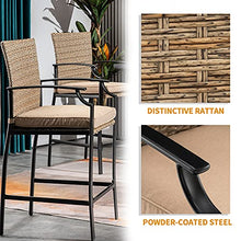 Load image into Gallery viewer, Mcombo 5 Piece Patio Dining Set, Outdoor Steel Dining Table Set, Wicker Furniture Set with Square Steel Wood Grain Table and 4 Arm Chairs for Garden Backyard Bistro and Deck, 6084-DS28-BK
