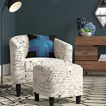 Load image into Gallery viewer, Belleze Accent Tub Chair Curved Back French Print Script Linen Fabric w/ Ottoman Modern Stylish Round Armrest, Beige
