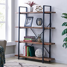 Load image into Gallery viewer, Homissue 4-Tier Industrial Style Bookshelf, Wood and Metal Bookcases Furniture for Collection, Retro Brown
