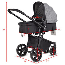 Load image into Gallery viewer, Costzon Infant Stroller, 2-in-1 Convertible Bassinet, Foldable Baby Carriage with Foot Cover, 5-Point Harness, Adjustable Recliner, Handlebar, Large Storage Basket (Gray)
