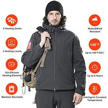 Load image into Gallery viewer, DEWBU Heated Jacket with 12V Battery Pack Winter Outdoor Soft Shell Electric Heating Coat, Men's Grey, XL
