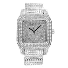 Load image into Gallery viewer, Bling-ed Out Diamonds Shining Everywhere Silver Hip Hop Sq Watch Cuban Bracelet with Ring Set-L0513 (11, Silver)
