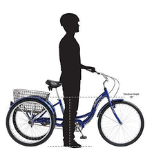 Load image into Gallery viewer, Schwinn Meridian Adult Tricycle with 26-Inch Wheels in Blue, with Low Step-Through Aluminum Frame, Front and Rear Fenders, Adjustable Handlebars, Large Cruiser Seat, and Rear Folding Basket

