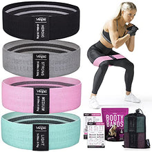 Load image into Gallery viewer, Vergali Fabric Booty Bands for Women Butt and Legs. Set of 4 Non Slip Cloth Resistance Working Out Band for Glute, Thigh, Squat with Workout Resistant Fitness Training Guide to Exercise at Home or Gym

