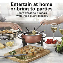 Load image into Gallery viewer, Hamilton Beach 3 Quart / 2.8 Liter 3QT Copper Electric Fondue Pot Set with Temperature Control, 6-Color Coded Forks, for Cheese, Chocolate, Hot Oil, Broth (86201)
