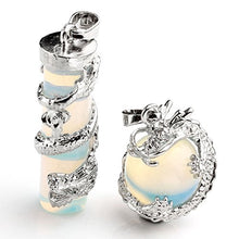 Load image into Gallery viewer, Jovivi 2pc Dragon Wrapped Opalite Round Ball Cylinder Gemstone Healing Crystal Pendant Necklace Set
