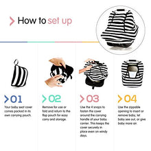Load image into Gallery viewer, Stretchy Baby Car Seat Covers for Boys Girls, Infant Car Canopy for Spring Autumn Winter,Snug Warm Breathable, Zipped Window,Universal Fit,Black White Stripe-Patented Design
