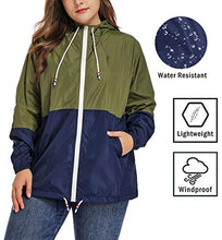 Load image into Gallery viewer, Women's Waterproof Raincoat Outdoor Hooded Rain Jacket Windbreaker Army Green XXL
