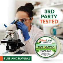 Load image into Gallery viewer, Foxleaf Organics Hemp Oil Balm w/Arnica &amp; Turmeric | 2,000 MG | Unscented | All Natural Formula | Made in USA – 2oz
