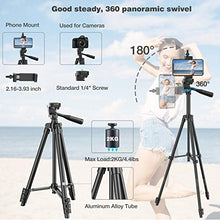 Load image into Gallery viewer, Phone Tripod, 51" Extendable Travel Lightweight Tripod Stand with Carrying Bag, Universal Tripod with Bluetooth Remote, Cell Phone Mount for iPhone Xs/Xs Max/Xr/X/8/8 Plus/Samsung/Android Phone,Camera
