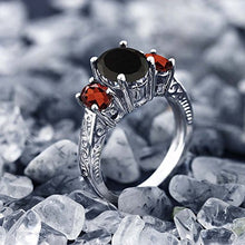 Load image into Gallery viewer, Gem Stone King 925 Sterling Silver Black Onyx &amp; Red Garnet 3-Stone Women's Ring 2.73 Cttw (Size 6)
