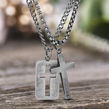 Load image into Gallery viewer, Steve Madden 28" Oxidized Stainless Steel Box and Curb Chain Cross Pendant and Dogtag Duo Necklace Set For Men

