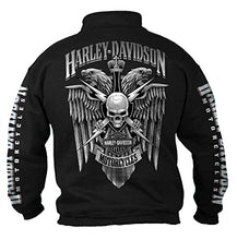 Load image into Gallery viewer, Harley-Davidson Men's Lightning Crest 1/4 Zip Cadet Pullover Sweatshirt, Black
