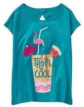 Load image into Gallery viewer, Gymboree Girls' Little Short Sleeve Triangle Back Printed Knit Top, Totally Teal, S
