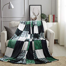 Load image into Gallery viewer, Tache Forest Green Farmhouse Super Soft Micro Fleece Plaid Patchwork Plush Lightweight Dual-Sided Decorative Couch, Sofa, Travel, Lap, Bed Throw Blanket, 63x87, Twin Size

