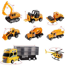 Load image into Gallery viewer, DOLIVE Construction Die-cast Car Toys Kids Alloy Metal Vehicles Play Mat Set,Excavator Cement Dump Truck Tractor Helicopter,Carrier Truck with Sounds n Lights, Gift Pack for 3 4 5 Year Old Boys Girls
