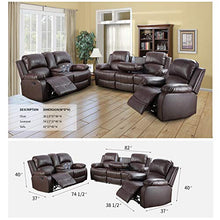 Load image into Gallery viewer, Lifestyle Furniture Luxurious Reclining Sofa Set, Bonded Leather Manual Recliner with Drop Down Table for Living Room, Home Theater, Brown, (3PCS)
