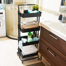 Load image into Gallery viewer, DTK 4 Tier Utility Rolling Cart with Wheels, Storage Kitchen Organizer Craft Cart with Shelves, Trolley Mobile Cart for Office, Kitchen, Bathroom (Black) Frank
