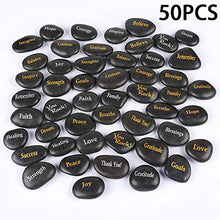 Load image into Gallery viewer, RockImpact 50PCS Engraved Black Stones Different Words Inspirational Extra-Large Black Pebbles Bulk Faith Pocket Word Stones Therapy Healing Prayer Stones Encouragement Rocks Wholesale, 3"-3 ½"ea
