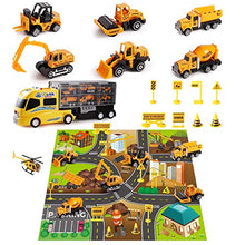 Load image into Gallery viewer, DOLIVE Construction Die-cast Car Toys Kids Alloy Metal Vehicles Play Mat Set,Excavator Cement Dump Truck Tractor Helicopter,Carrier Truck with Sounds n Lights, Gift Pack for 3 4 5 Year Old Boys Girls
