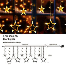 Load image into Gallery viewer, Quntis LED 12 Stars Curtain Lights - 138 LEDs Window Icicle Christmas Lights 8 Modes Decorative Backdrop Fairy String Lights for Outdoor Indoor Home Bedroom Wedding Party Holiday Wall, Warm White
