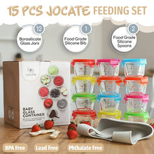 Load image into Gallery viewer, Jocate 5oz Borosilicate Glass Baby Food Storage Jars with Leakproof Lids | Glass Baby Food Jars | Baby Food Containers Glass | Baby Containers Freezer, Dishwasher, Oven &amp; Microwave Safe
