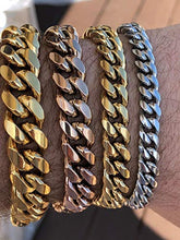 Load image into Gallery viewer, Men's Miami Cuban Bracelet - Iced Out Diamond Clasp - Iced Out Men's Heavy Cuban Link - 14k 18k Yellow Or Rose Gold Over Stainless Steel - Never Changes Color (7.5, 10mm - 14k White)
