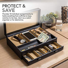Load image into Gallery viewer, Stock Your Home Watch Box with Valet Drawer for Dresser - Mens Jewelry Box with Multiple Compartments - Jewelry Case Display Organizer for Mens Jewelry Watches, Men's Storage Boxes Holder
