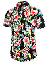Load image into Gallery viewer, PEGENO Men's Flower Casual Button Down Short Sleeve Hawaiian Shirt White Leaves-Grey-S
