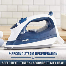 Load image into Gallery viewer, Maytag Speed Heat Steam Iron &amp; Vertical Steamer with Stainless Steel Sole Plate, Self Cleaning Function + Thermostat Dial, M200 Blue
