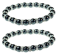 Load image into Gallery viewer, Women's Magnetic Hematite Bracelets with Shiny Rhinestones by PURPLE WHALE| Heals Arthritis and General Pain, Gemstones for Healthy Blood Circulation – Set of 2
