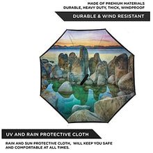 Load image into Gallery viewer, Lake Travel Umbrella Various Sized Condensed Rocks in River at Evening Time When Lamps Down Marine Theme Auto Open Close Portable Reverse Umbrellas for Outdoor
