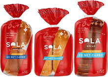 Load image into Gallery viewer, Sola Low Carb Sweet &amp; Buttery Variety Pack, 1 Sweet &amp; Buttery Bread, 1 Golden Wheat Hot Dog Buns, 1 Golden Wheat Hamburger Buns, (Pack of 3)

