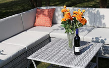 Load image into Gallery viewer, DECMICO 8-Piece Patio Rattan Sectional Sofa Sleeper, Outdoor Furniture Conversation Set for Garden and Lawn with Wicker Coffee Table and Light Grey Waterproof Cushions
