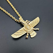 Load image into Gallery viewer, Moonnight Store New Men Hip Hop Iran Faravahar Ahura Mazda Zoroastrian Pendant Necklace Gold Color Stainless Steel Men Jewelry
