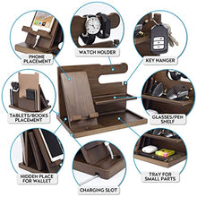 Load image into Gallery viewer, Phone Docking Station for Men - Handmade Unique Nightstand Organizer with Key Holder, Tablet Holder, Book Watch Glasses Accessories Organizer - Great Gift Ideas for Him, Husband, Dad, Grandpa
