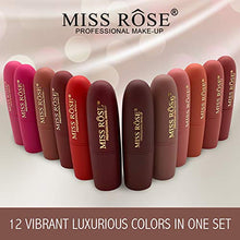 Load image into Gallery viewer, Miss Rose Long-lasting Matte Lipstick Set, 12 PCS Multi Colored featuring full-pigment lip color with a smooth, ultra-matte finish in 12 shades

