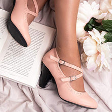 Load image into Gallery viewer, J. Adams Reece Heels for Women - Nude Faux Leather Round Toe Pumps - 8

