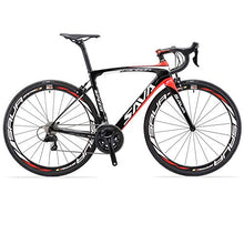 Load image into Gallery viewer, Carbon Road Bike, SAVA HERD6.0 T800 Carbon Fiber 700C Road Bicycle with 105 22 Speed Groupset Ultra-Light Carbon Wheelset Seatpost Fork Bicycle Black Red 52cm
