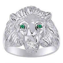 Load image into Gallery viewer, Amazing Conversation Starter Genuine Natural Diamond &amp; Gorgeous Green Emerald Lion Head Ring in 14K Yellow Gold
