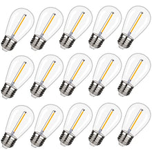 Load image into Gallery viewer, 15 Pack EMITTING Shatterproof &amp; Waterproof S14 Replacement LED Light Bulbs –1W S14 LED Bulbs, Warm White 2200K, Outdoor String Lights Vintage LED Filament Bulb, E26 Base Edison Plastic Bulb.
