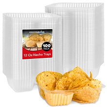 Load image into Gallery viewer, 12oz Plastic Nacho Trays (100 Pack) Small Disposable Tray for Nachos &amp; Cheese Dip, Concession Stand Supplies, Movie Night Snacks for Kids, Carnival Party Decorations, Food Boats, Snack Containers…
