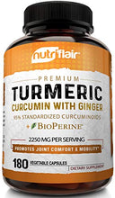 Load image into Gallery viewer, Turmeric Curcumin with Ginger &amp; BioPerine Black Pepper Supplement: Anti-Inflammatory, Antioxidant, Anti Aging, 100% Natural, Non-GMO, Vegan Best Maximum Potency, No Side Effects (180 Capsules)
