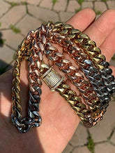 Load image into Gallery viewer, Tri Color Cuban Chain Or Bracelet - Heavy 12mm with Diamond Clasp- Mens Miami Cuban - Yellow Rose &amp; White Gold Over Stainless Steel (20" Chain)

