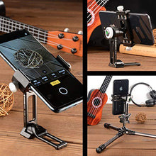 Load image into Gallery viewer, Phone Holder Adapter for Tripod, On Table iPhone Stand, Arca QR, 1/4" Screw Mount, 360 Degree Ball Head Rotate &amp; Tilt Vertical &amp; Horizontal, Fits iPhone 6 7 8 X 11 Pro Se Samsung Phone Clamp
