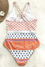 Load image into Gallery viewer, CUPSHE Women's One Piece Swimsuit Scoop Neck Double Straps Geo Print Swimwear Bathing Suits Orange, Size XS
