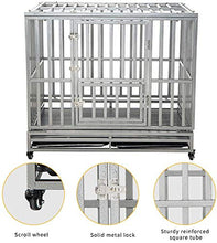 Load image into Gallery viewer, LUCKUP 42" Heavy Duty Dog Cage Strong Metal Kennel and Crate for Medium and Large Dogs Pet Playpen with Four Lockable Casters Indoor/Outdoor Silver
